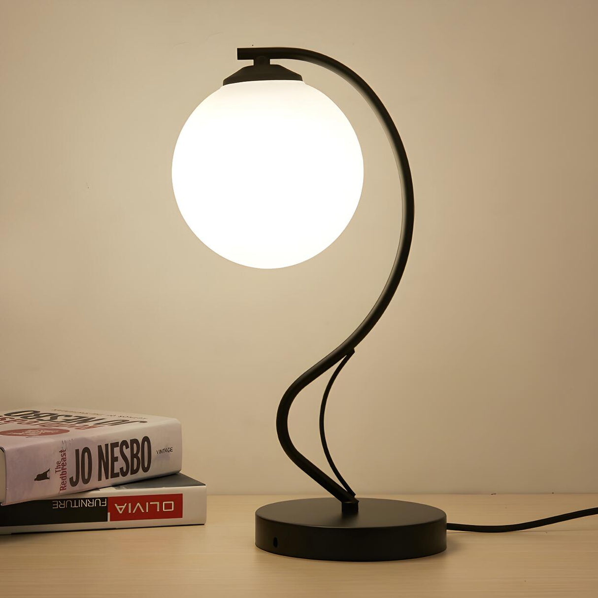Modern Spherical Shade Black Curved LED Desk Lamp Image - 1