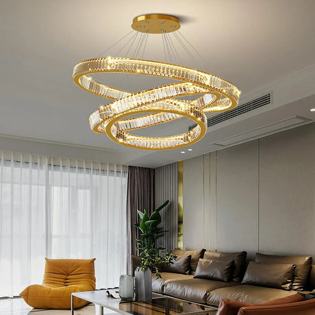 Modern Spiral Ring Crystal Chandelier for Living Room Image - 1