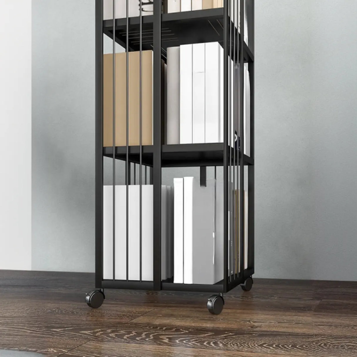 Modern Square Alloy Vertical Sliding Storage Bookcase Image - 12