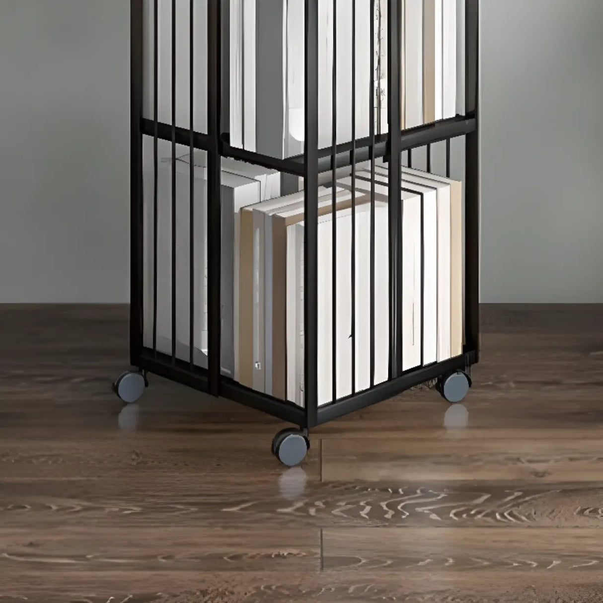 Modern Square Alloy Vertical Sliding Storage Bookcase Image - 15