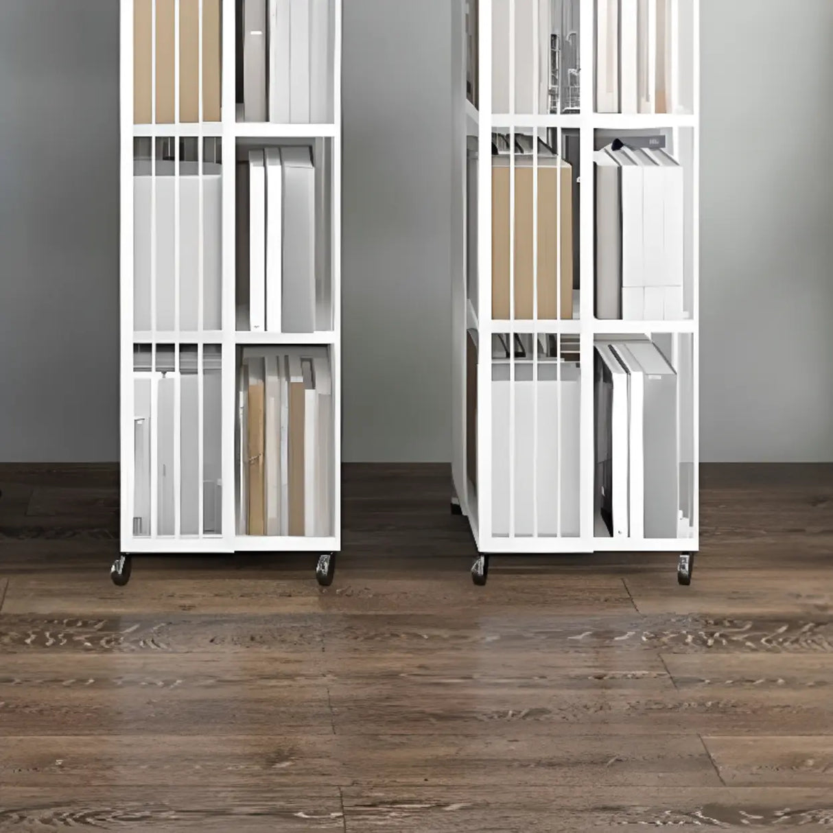 Modern Square Alloy Vertical Sliding Storage Bookcase Image - 16