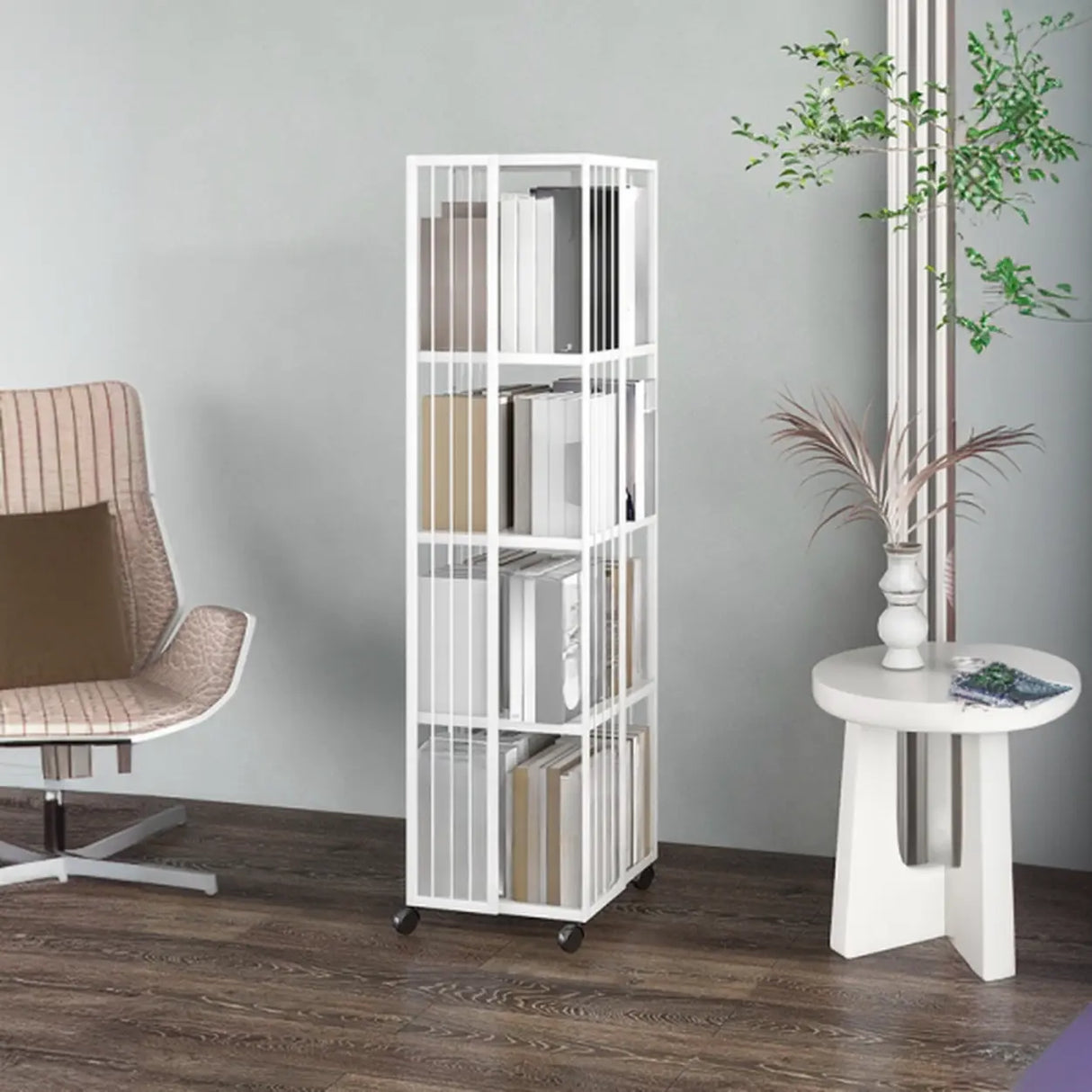 Modern Square Alloy Vertical Sliding Storage Bookcase Image - 8