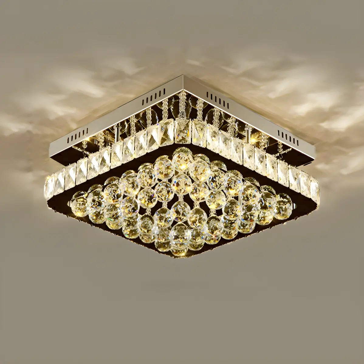 3-Layer Square Crystal LED Semi-Flush Mount Fixture Image - 8