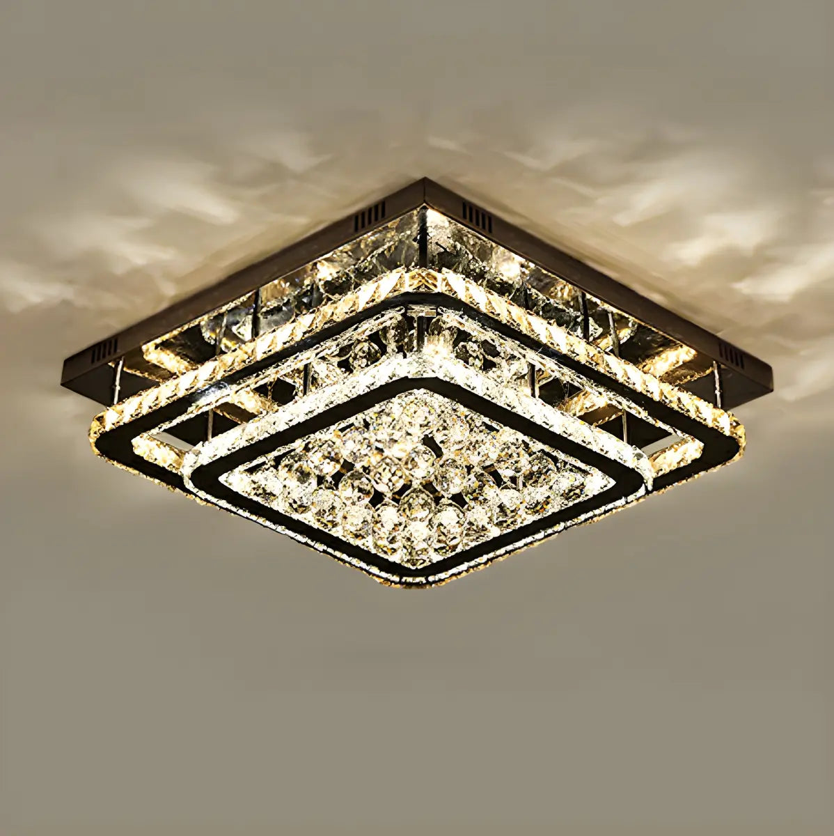 3-Layer Square Crystal LED Semi-Flush Mount Fixture Image - 9