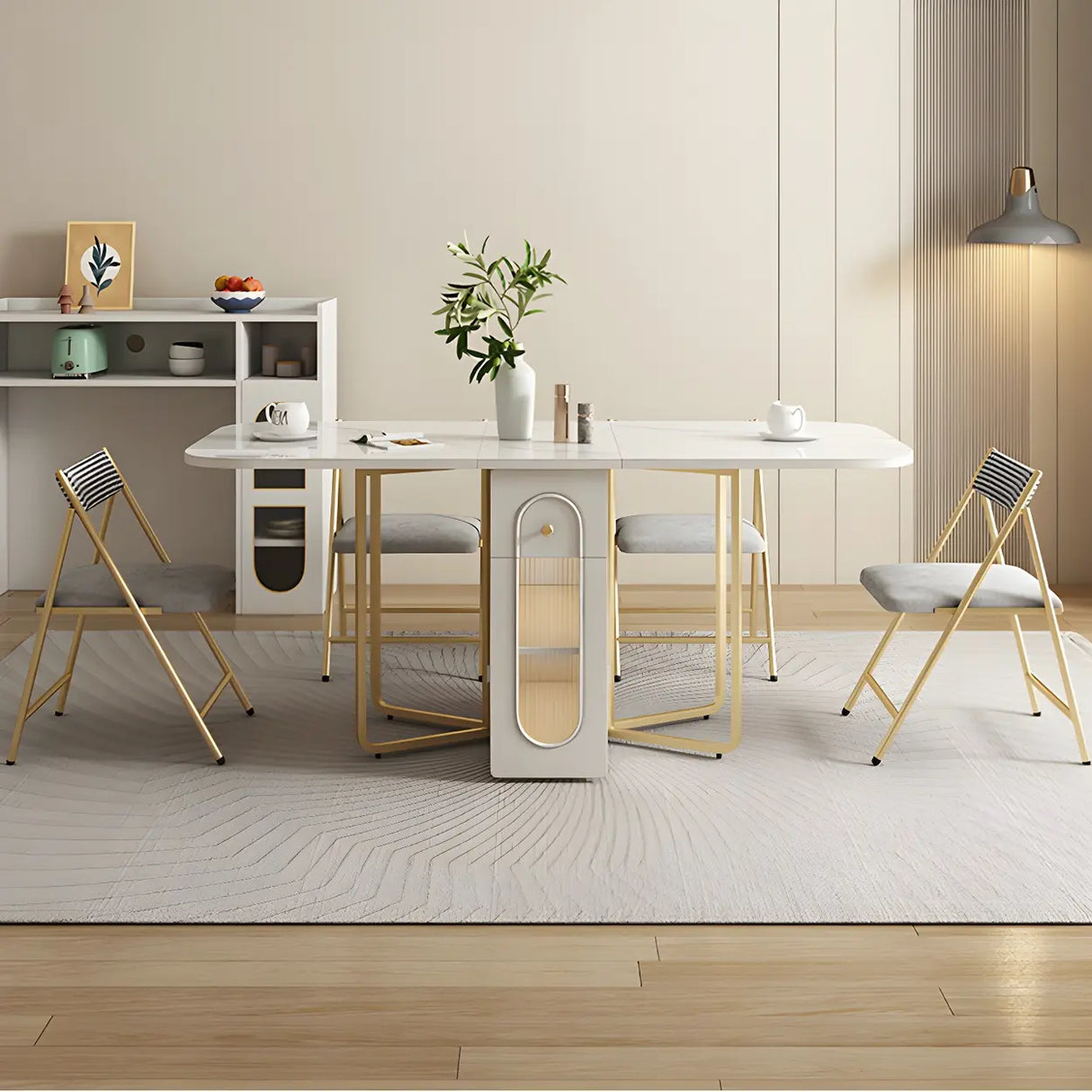 Modern Square Faux Marble Dining Table Storage White Image - 10