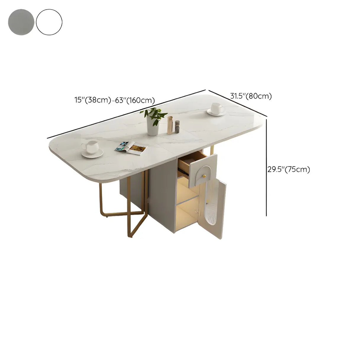 Modern Square Faux Marble Dining Table Storage White 