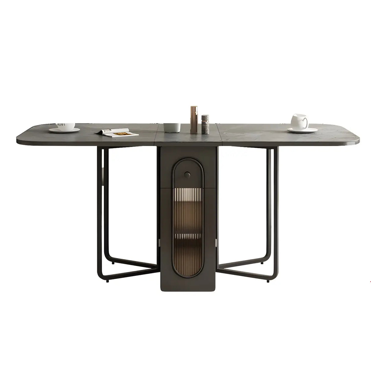 Modern Square Faux Marble Dining Table Storage White Image - 5