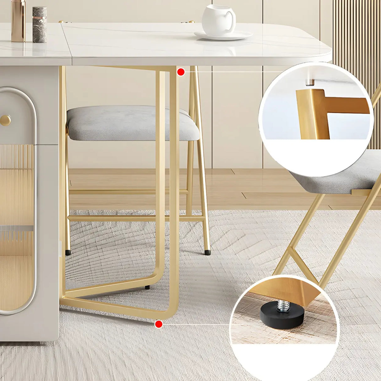 Modern Square Faux Marble Dining Table Storage White Image - 6
