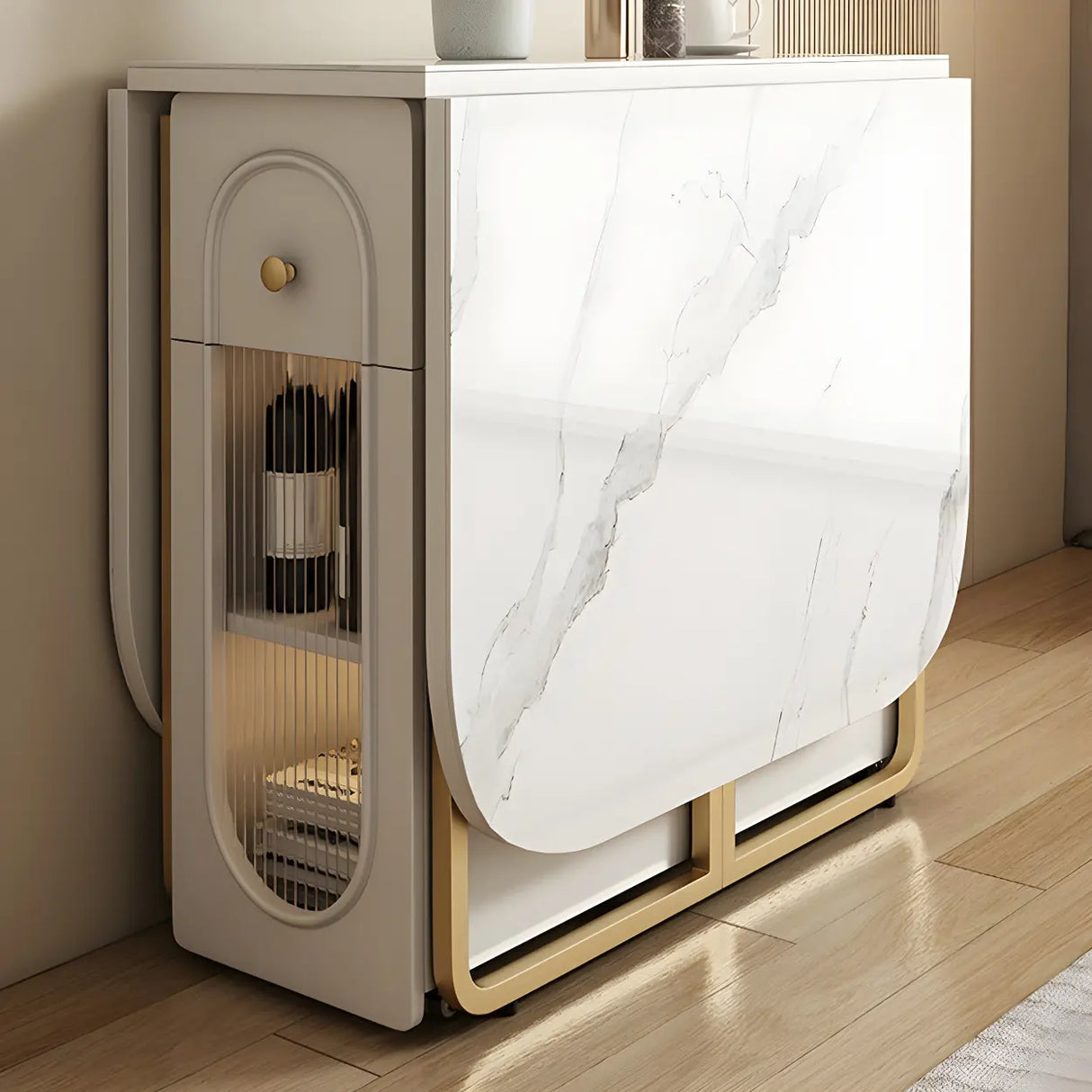 Modern Square Faux Marble Dining Table Storage White Image - 8