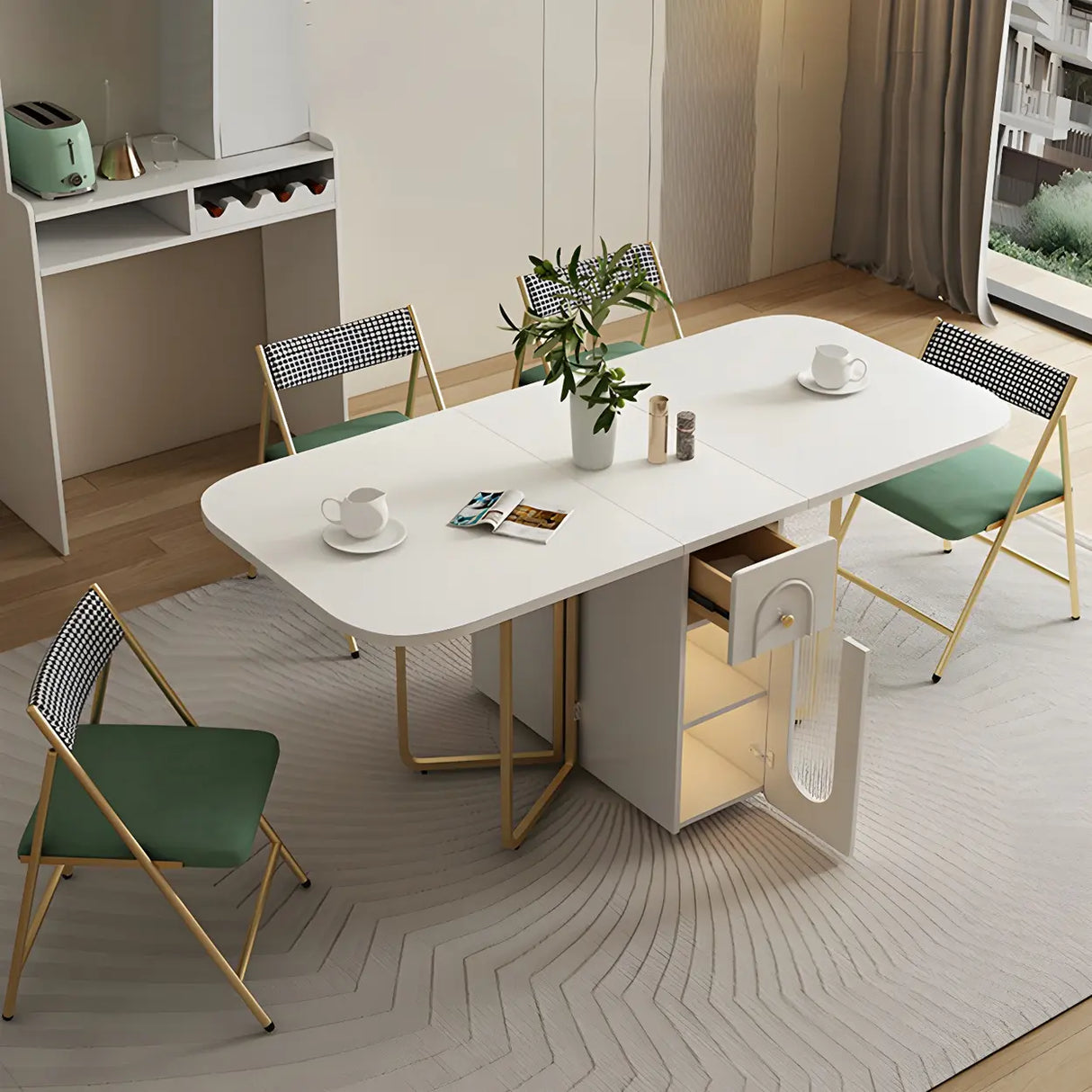 Modern Square Faux Marble Dining Table Storage White Image - 9