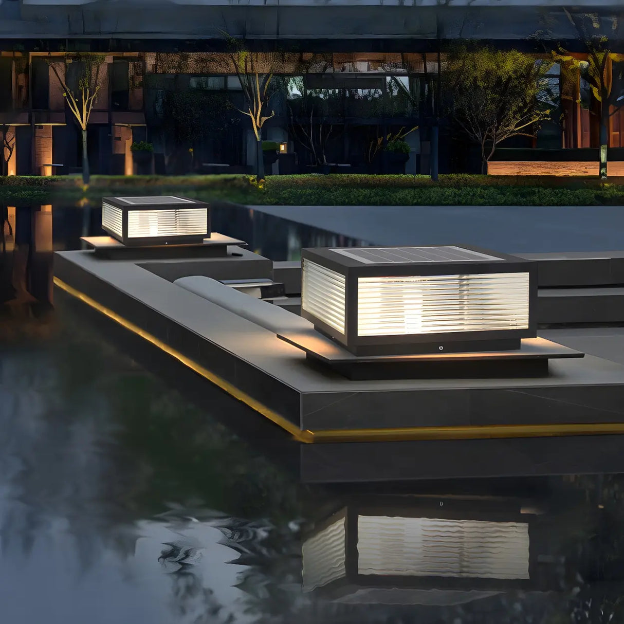Modern Square Glass Outdoor Patio Post Light Black Image - 4