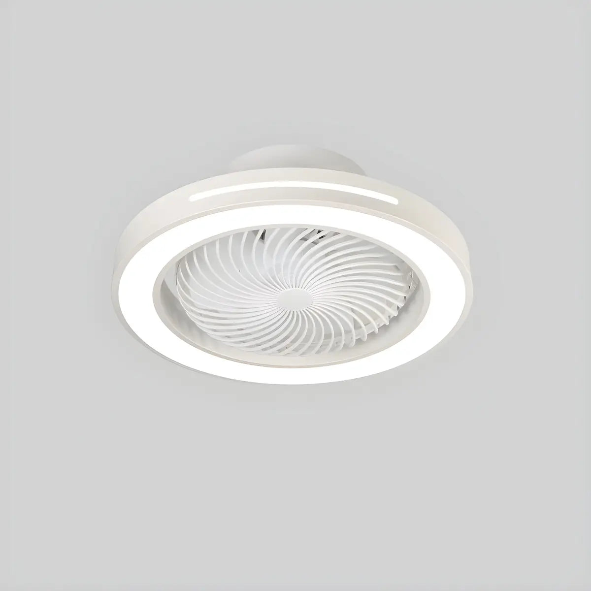 White Flush Simple Bladeless Ceiling Fan with Light Image - 12