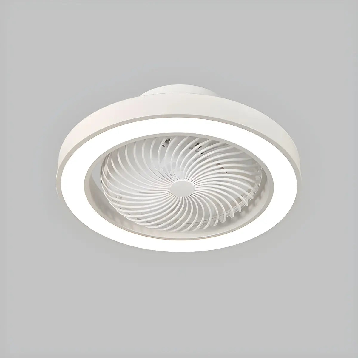 White Flush Simple Bladeless Ceiling Fan with Light Image - 18