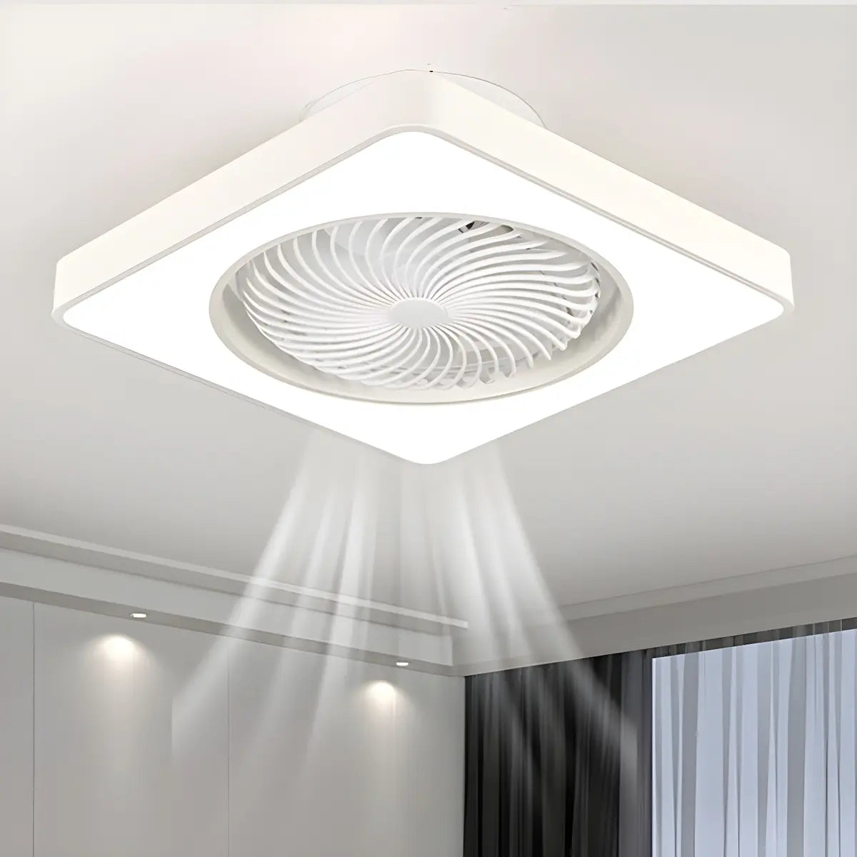 White Flush Simple Bladeless Ceiling Fan with Light Image - 22