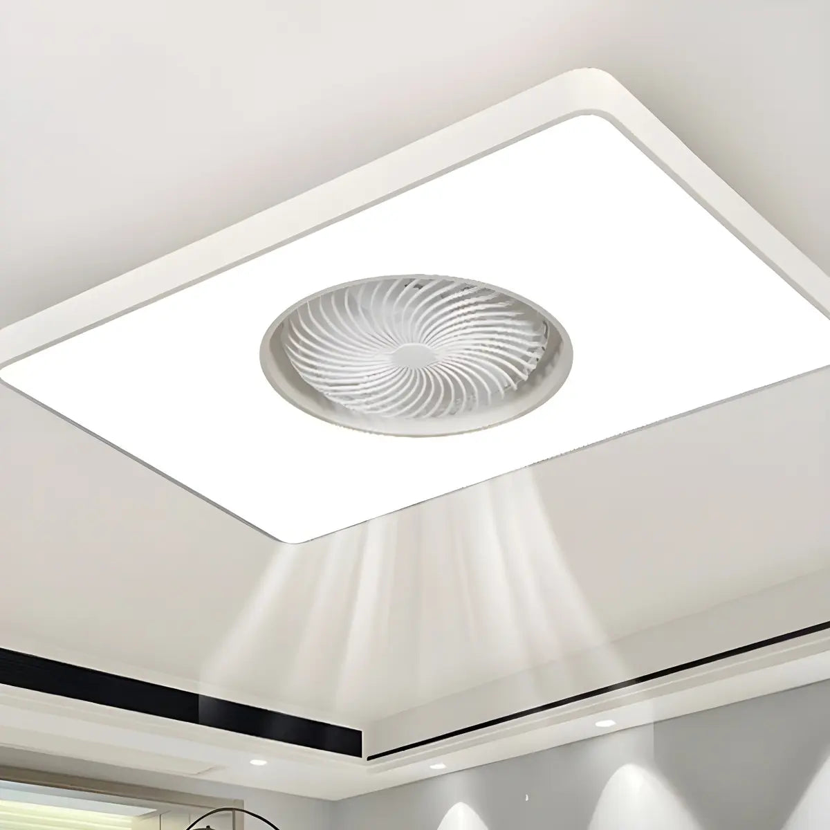 White Flush Simple Bladeless Ceiling Fan with Light Image - 23
