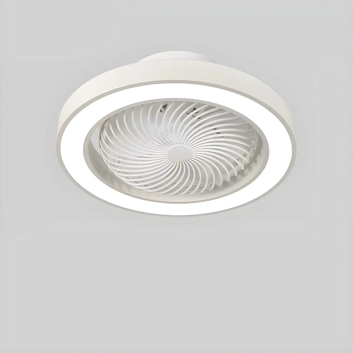White Flush Simple Bladeless Ceiling Fan with Light Image - 3
