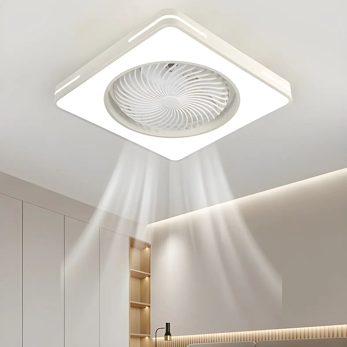 White Flush Simple Bladeless Ceiling Fan with Light Image - 4
