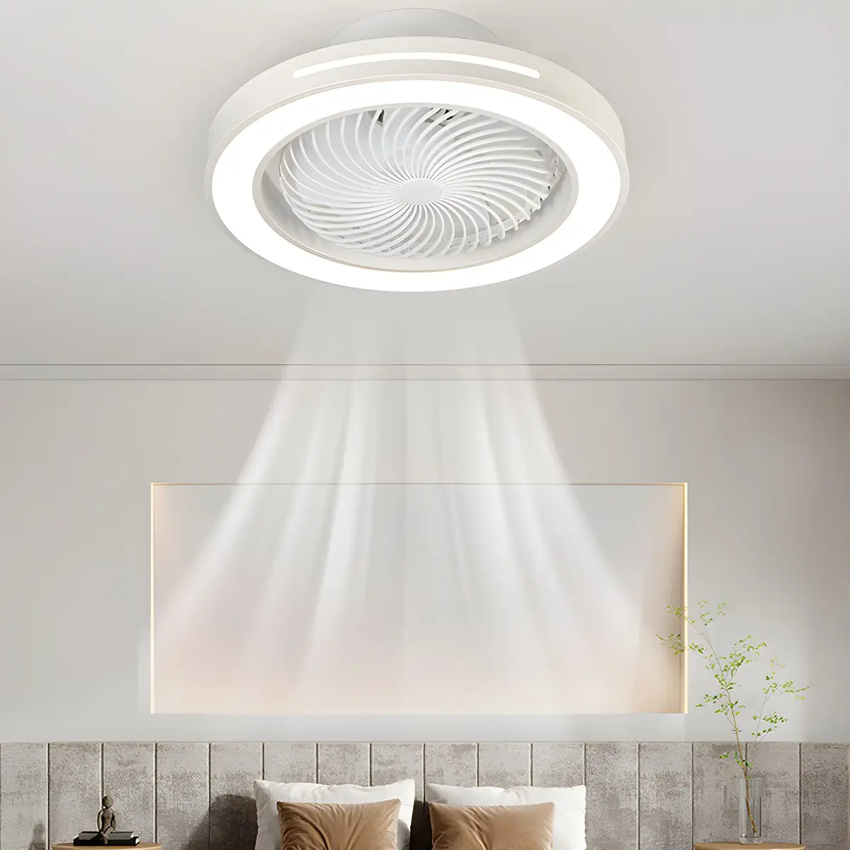 White Flush Simple Bladeless Ceiling Fan with Light Image - 6