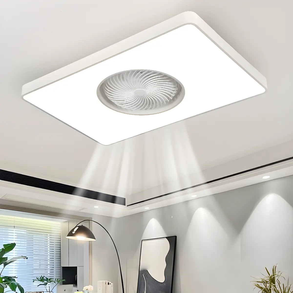 White Flush Simple Bladeless Ceiling Fan with Light Image - 7