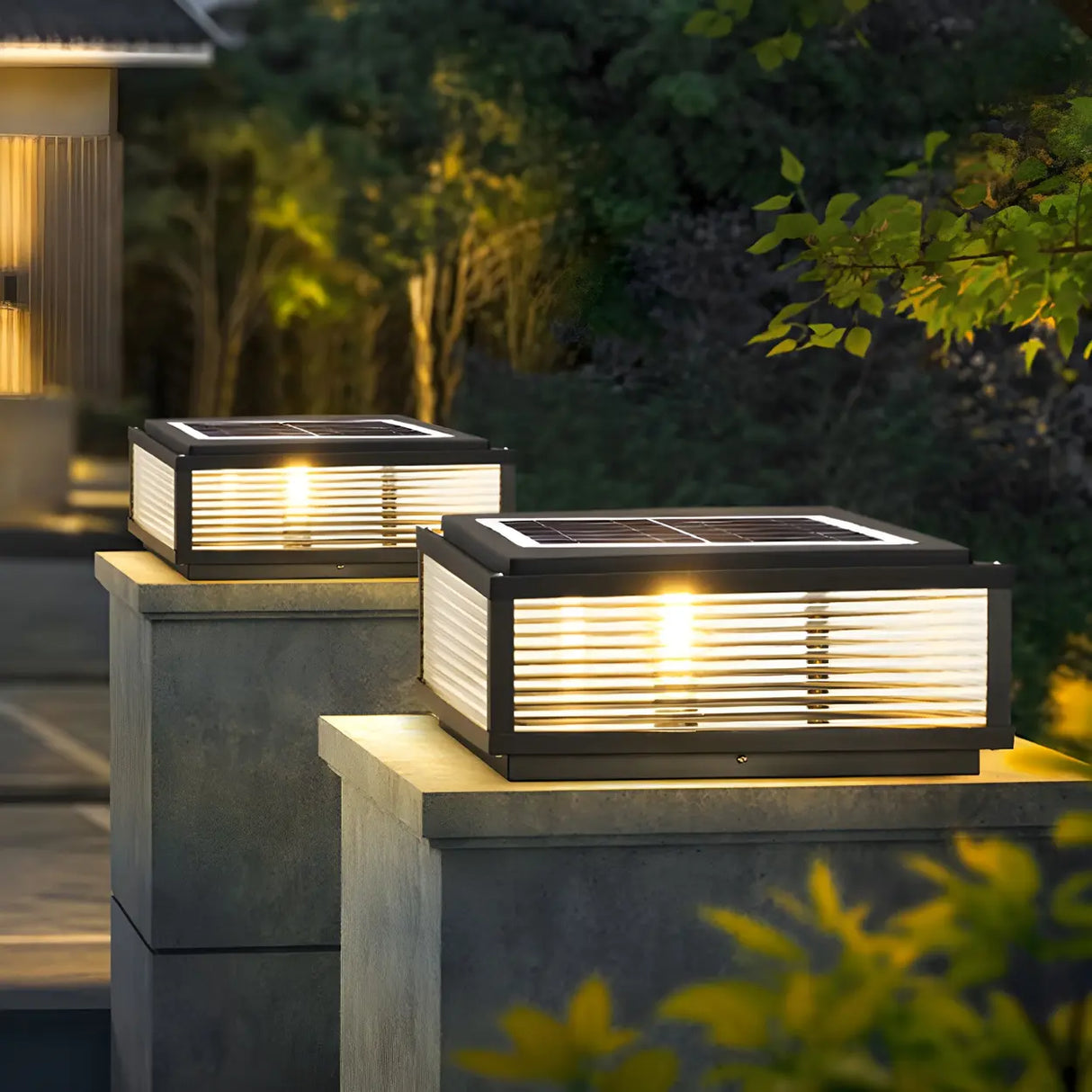 Modern Square Metal Outdoor Solar Garden Pillar Light Image - 1