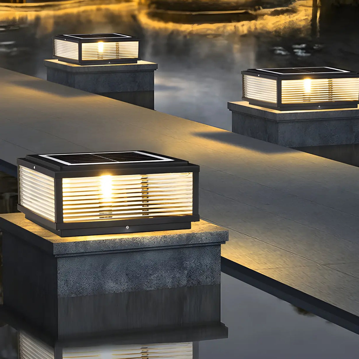 Modern Square Metal Outdoor Solar Garden Pillar Light Image - 12