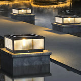 Modern Square Metal Outdoor Solar Garden Pillar Light Image - 12