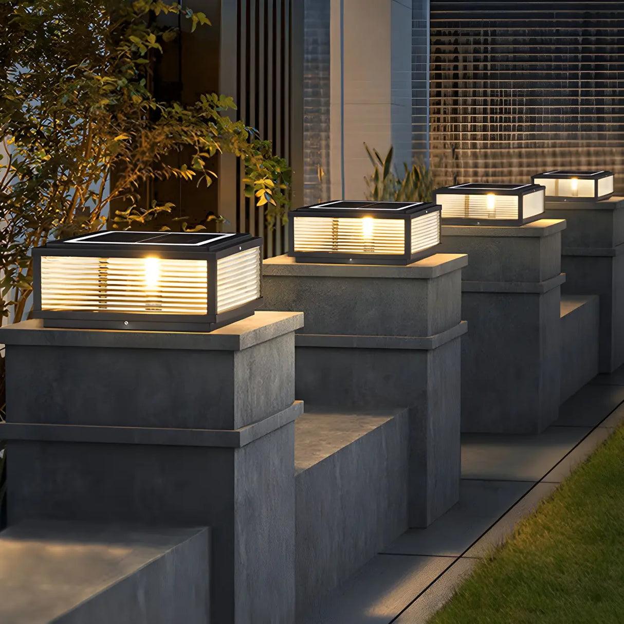 Modern Square Metal Outdoor Solar Garden Pillar Light Image - 13