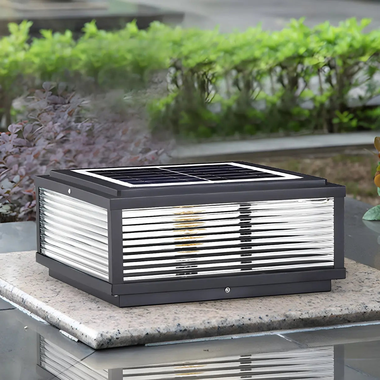 Modern Square Metal Outdoor Solar Garden Pillar Light Image - 3
