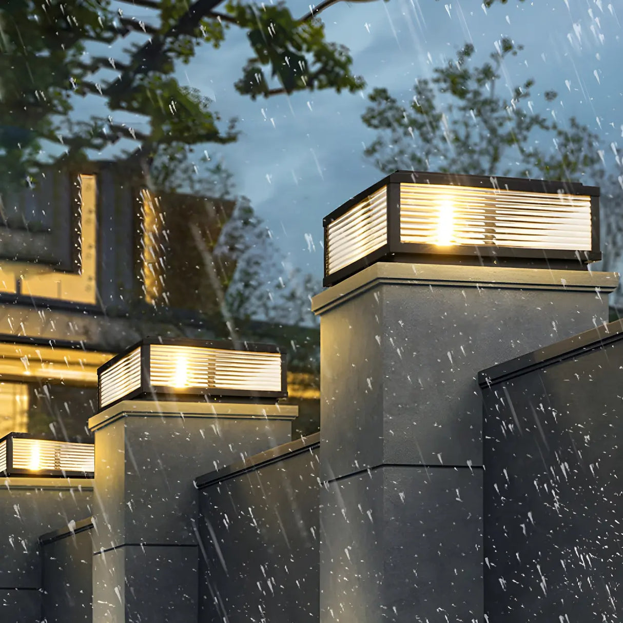 Modern Square Metal Outdoor Solar Garden Pillar Light Image - 4