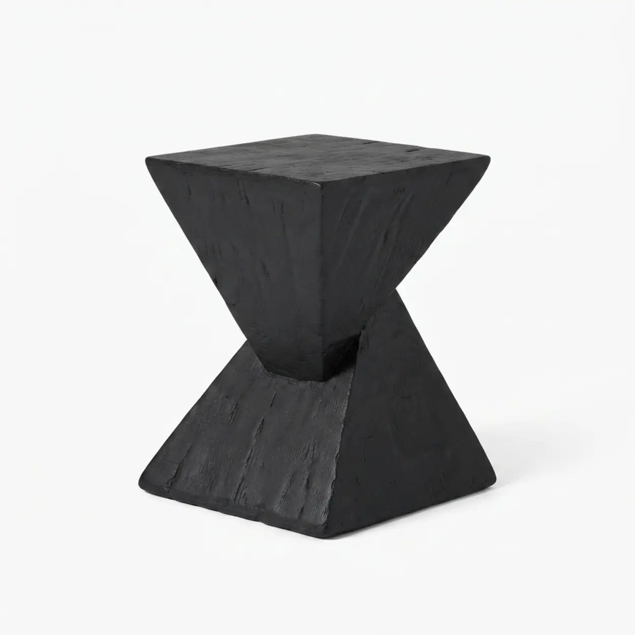Black Modern Square Stone Geometric Twisted Block Side Table Image - 11