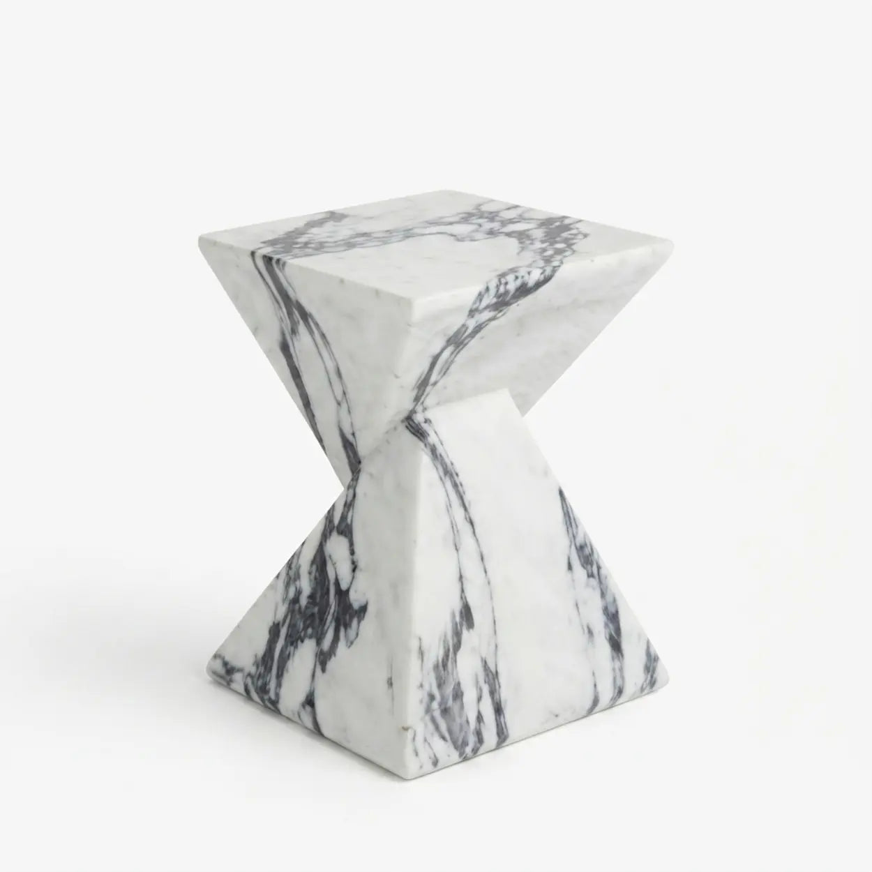 Modern Square Stone Geometric Twisted Block Side Table Image - 2