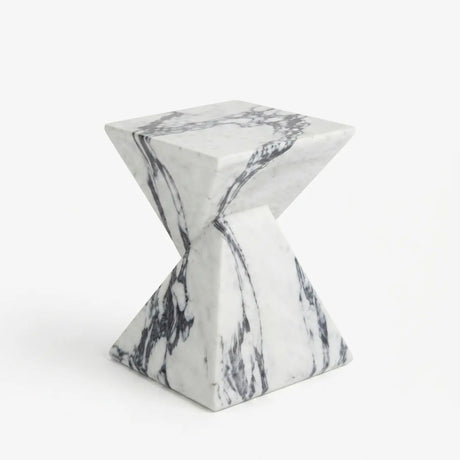 Modern Square Stone Geometric Twisted Block Side Table Image - 2