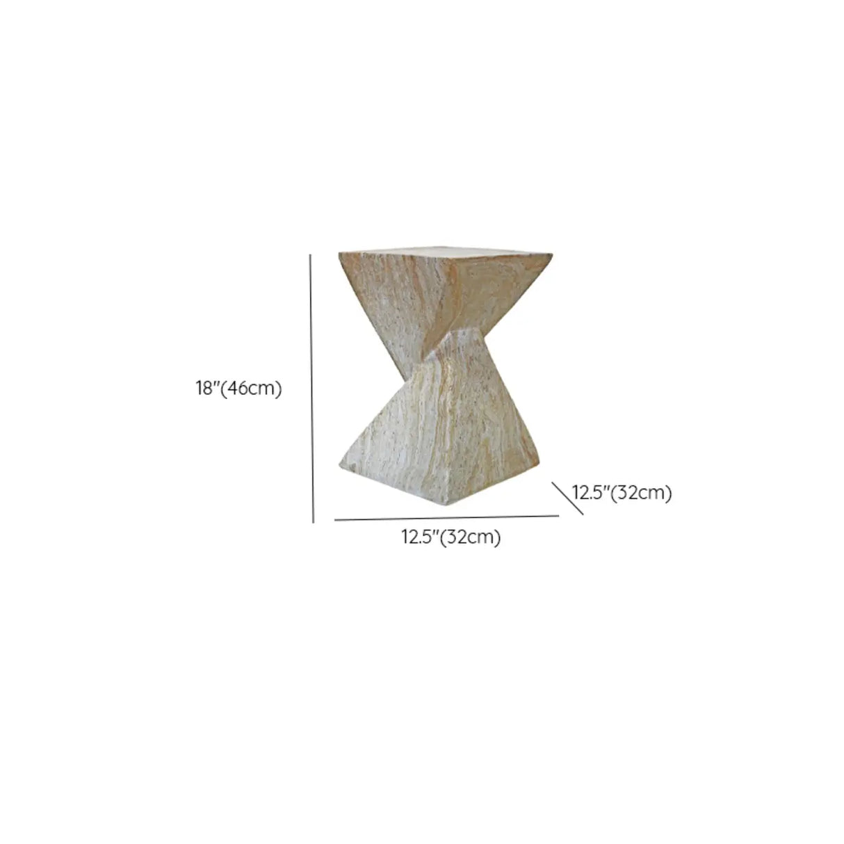 Modern Square Stone Geometric Twisted Block Side Table 