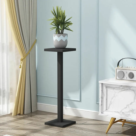 Modern Square Wood Pedestal Base Black-Red Plant Stand Image - 2
