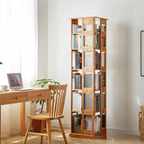 Modern Square Wood Vertical Open Brown Sliding Bookcase Image - 1