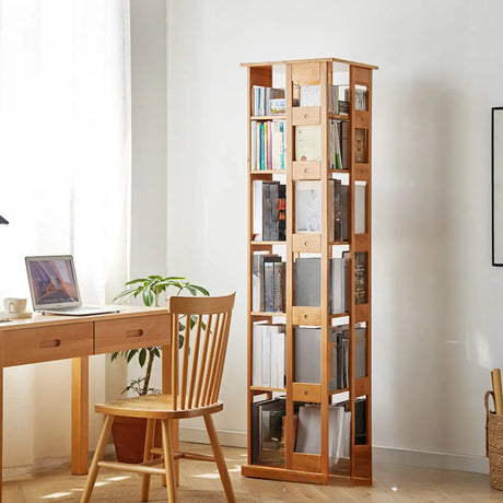 Modern Square Wood Vertical Open Brown Sliding Bookcase Image - 1