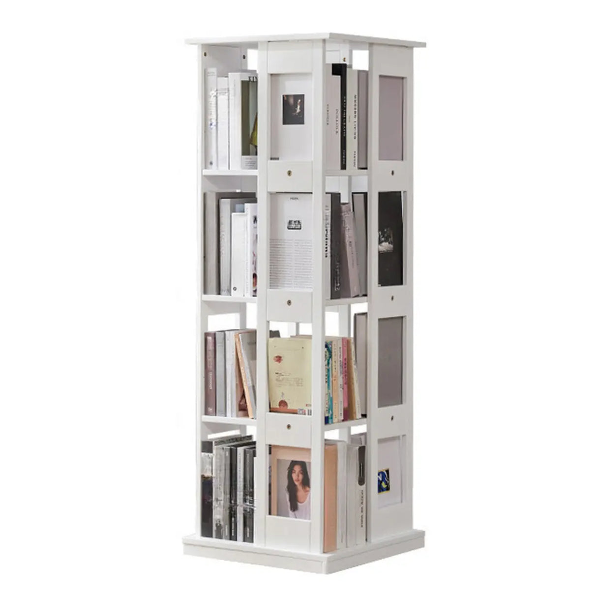 Modern Square Wood Vertical Open Brown Sliding Bookcase Image - 10