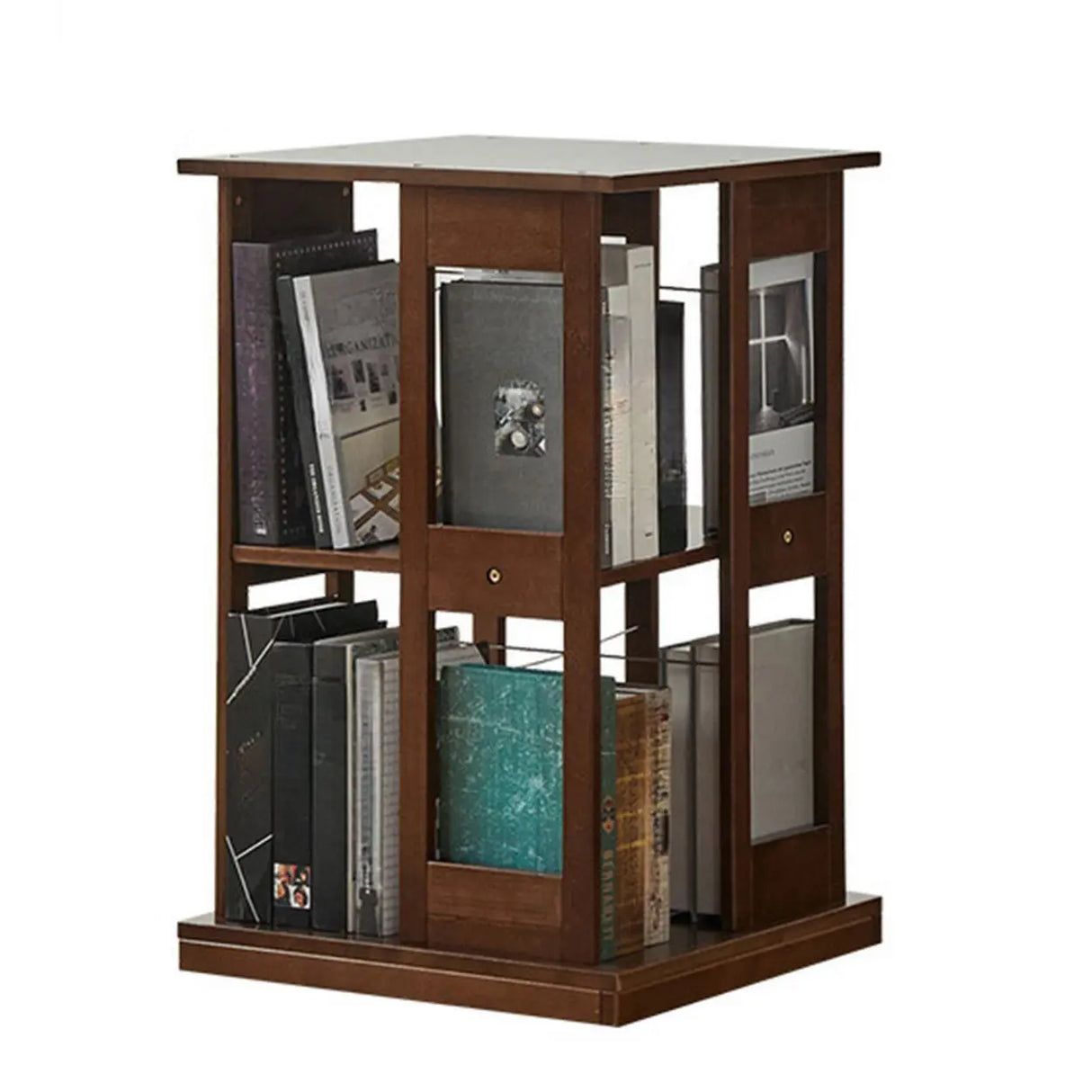 Modern Square Wood Vertical Open Brown Sliding Bookcase Image - 11