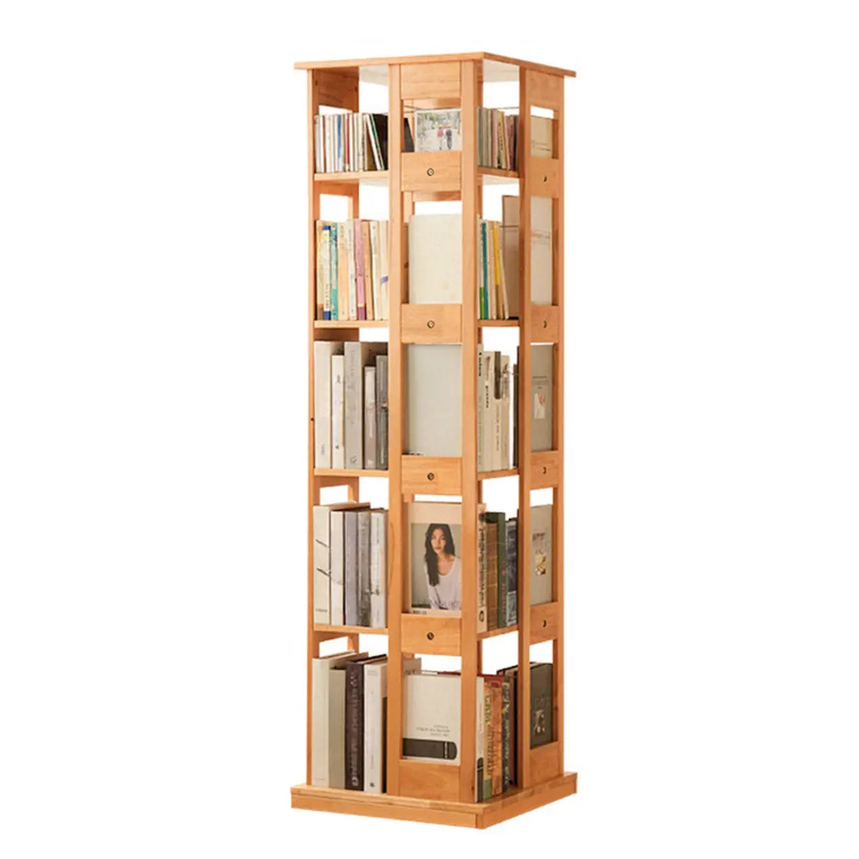Modern Square Wood Vertical Open Brown Sliding Bookcase Image - 12