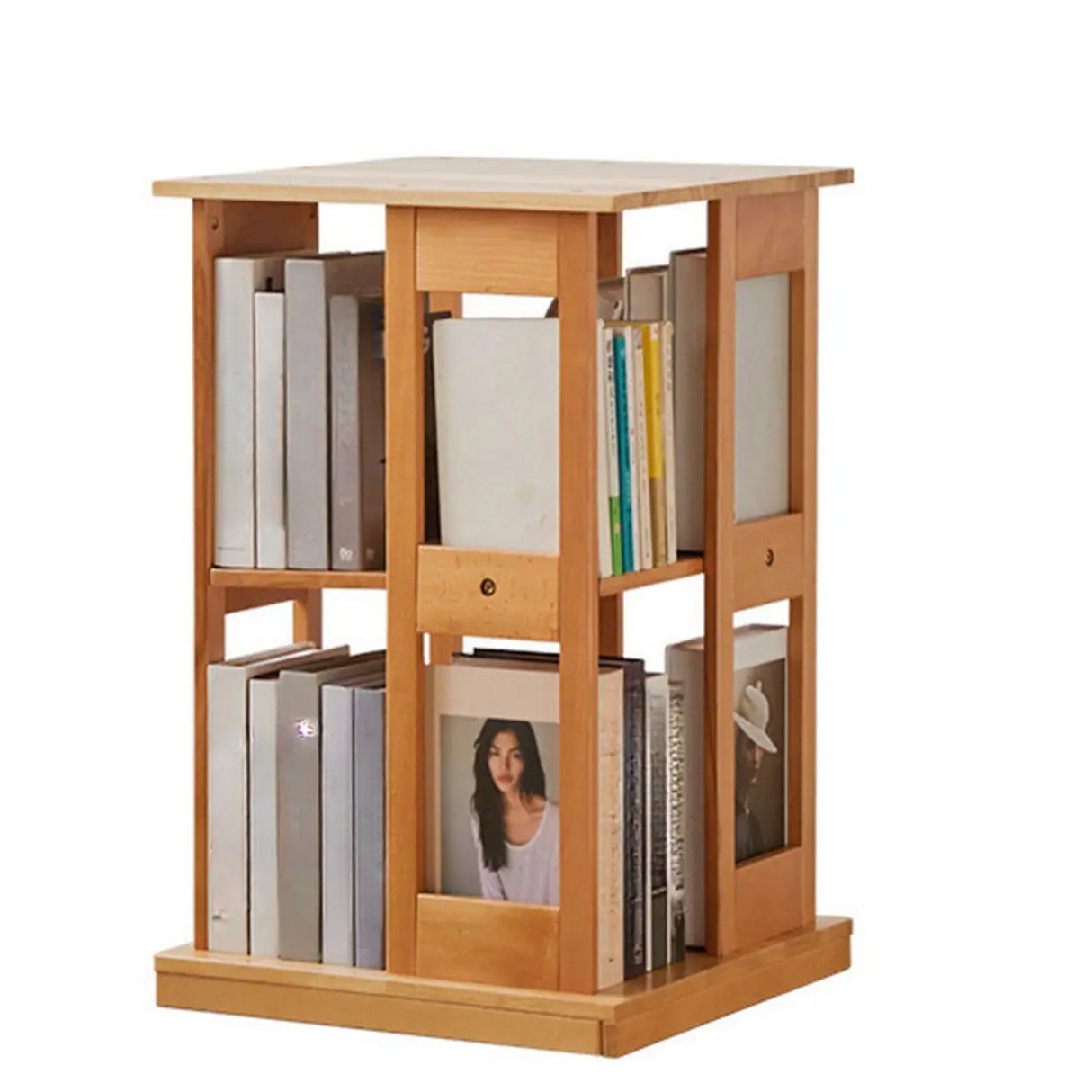 Modern Square Wood Vertical Open Brown Sliding Bookcase Image - 13