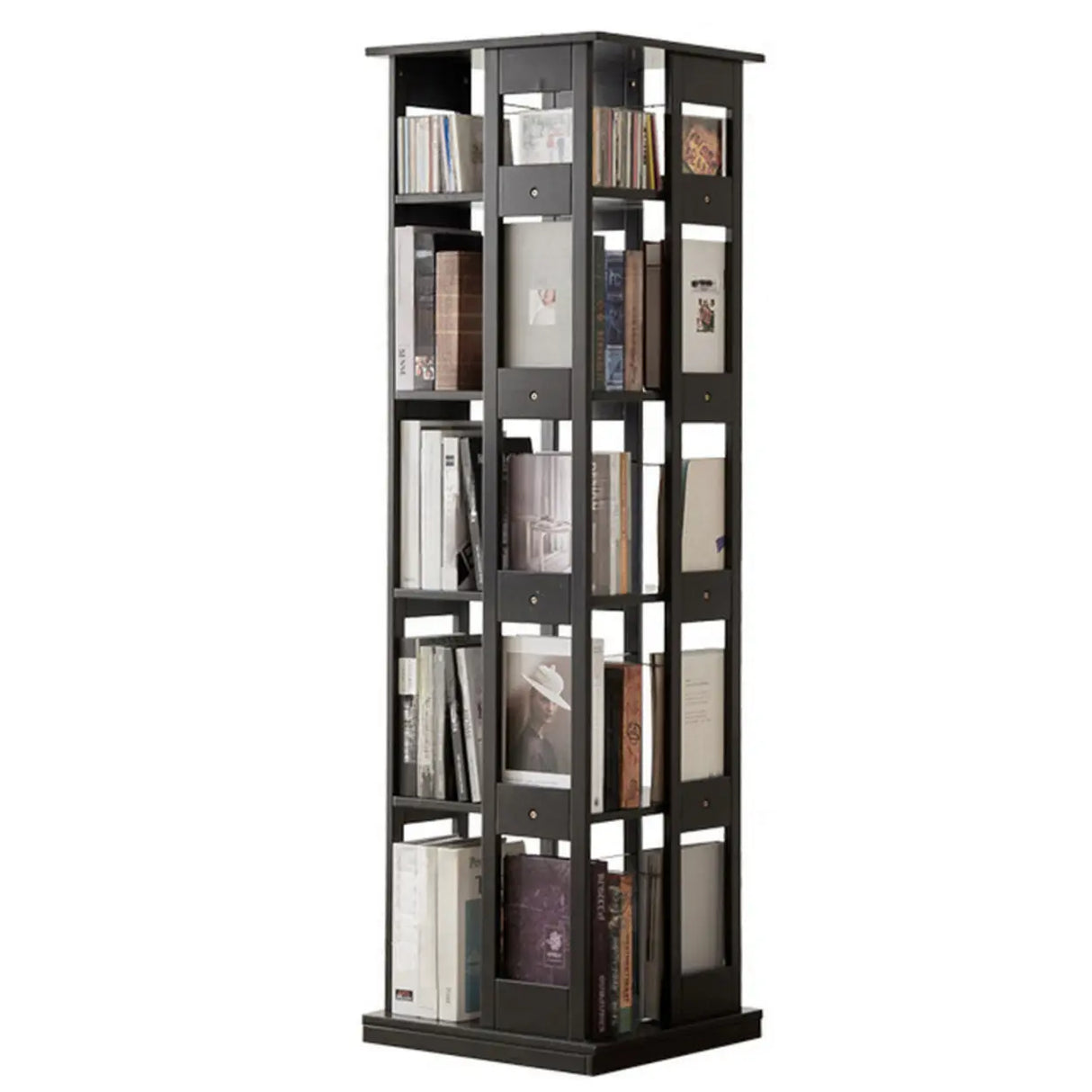 Modern Square Wood Vertical Open Brown Sliding Bookcase Image - 14