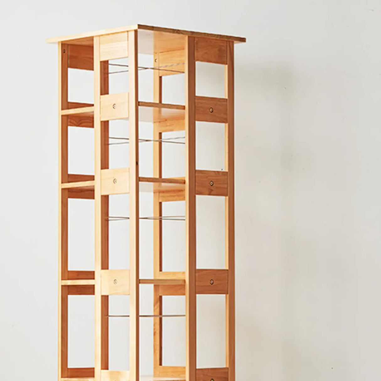 Modern Square Wood Vertical Open Brown Sliding Bookcase Image - 15