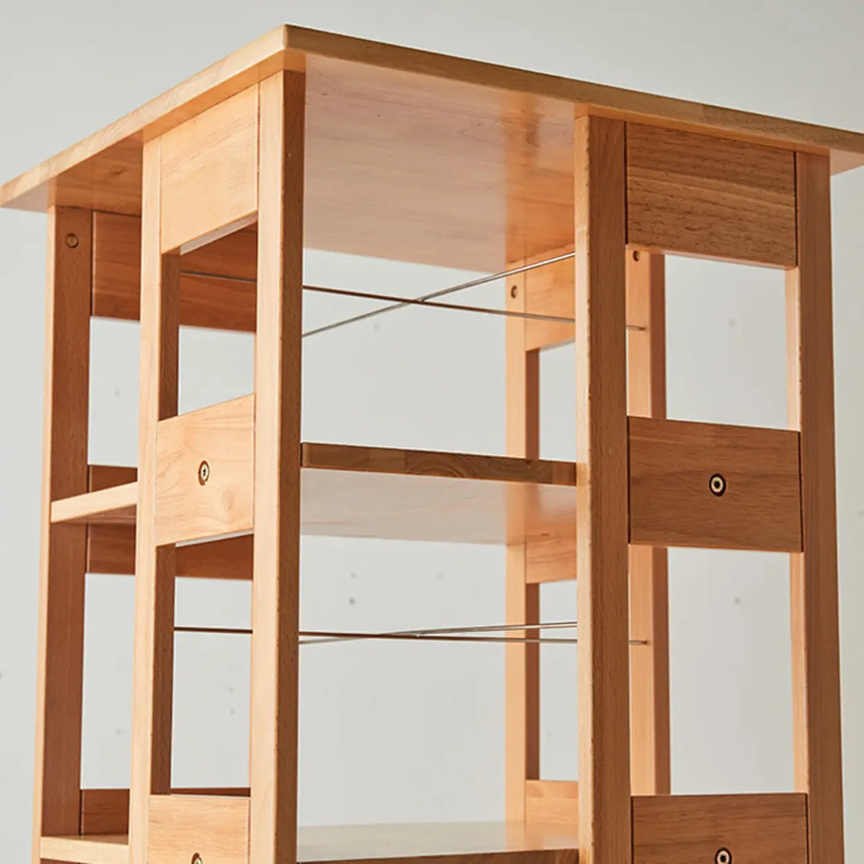Modern Square Wood Vertical Open Brown Sliding Bookcase Image - 17