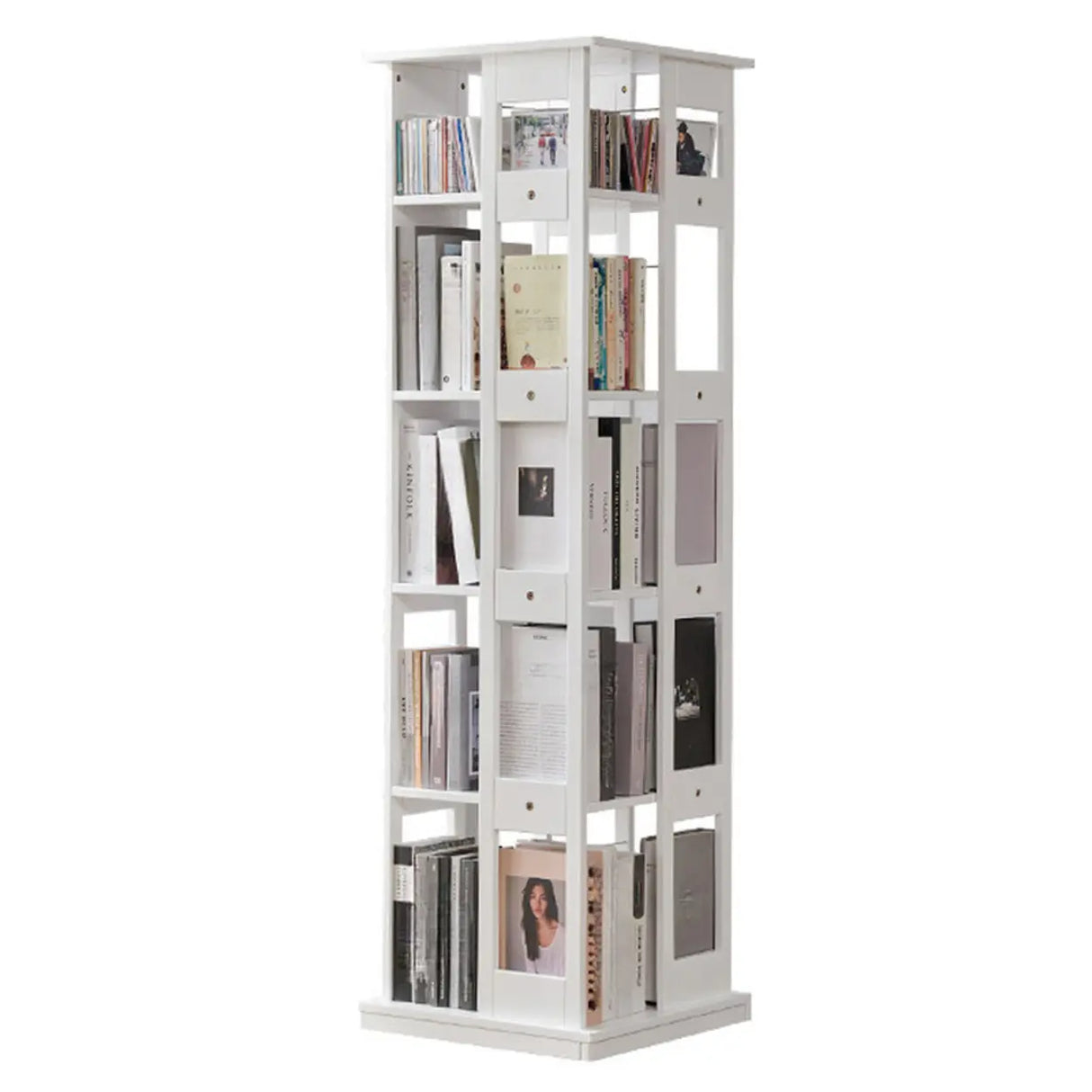 Modern Square Wood Vertical Open Brown Sliding Bookcase Image - 2