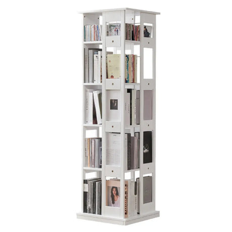 Modern Square Wood Vertical Open Brown Sliding Bookcase Image - 2