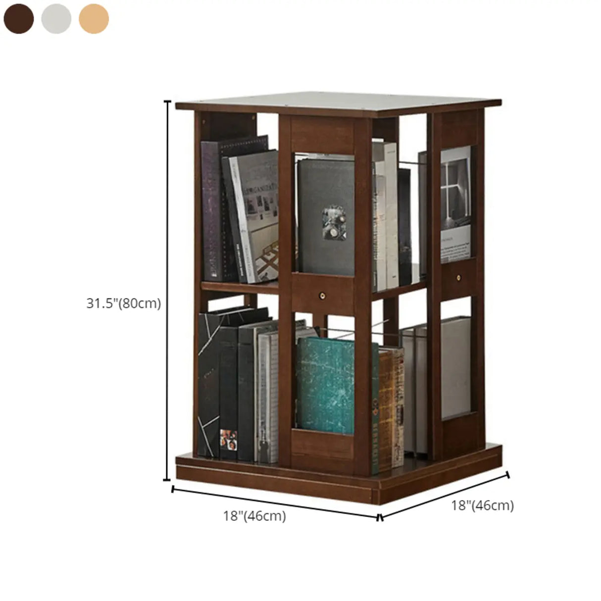 Modern Square Wood Vertical Open Brown Sliding Bookcase 