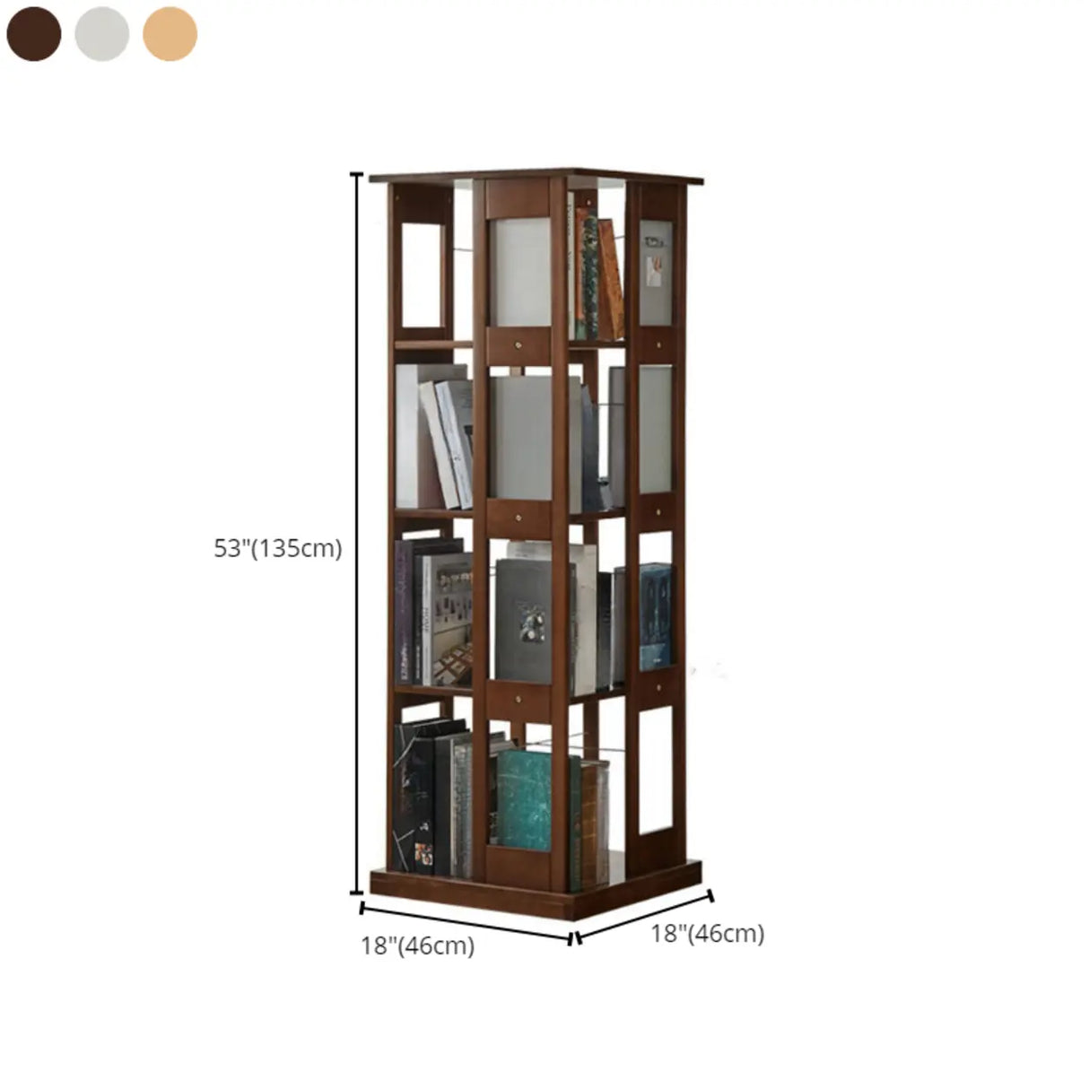 Modern Square Wood Vertical Open Brown Sliding Bookcase Image - 22