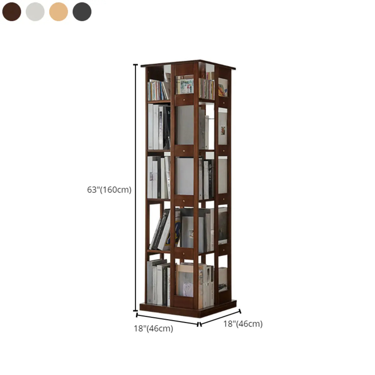 Modern Square Wood Vertical Open Brown Sliding Bookcase Image - 23