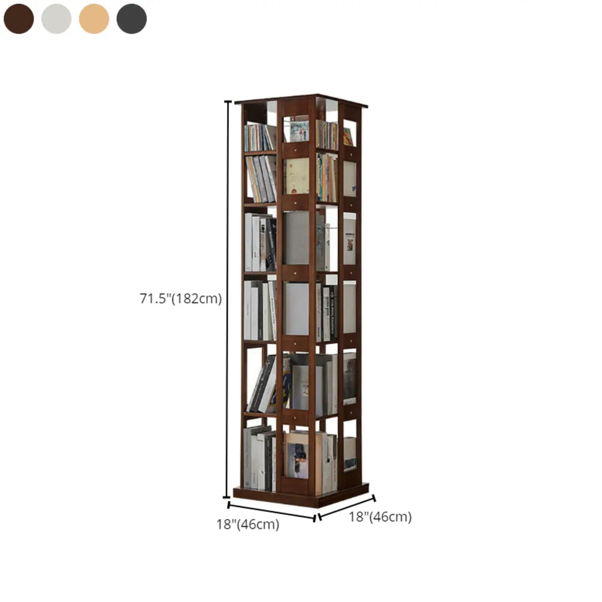 Modern Square Wood Vertical Open Brown Sliding Bookcase Image - 24