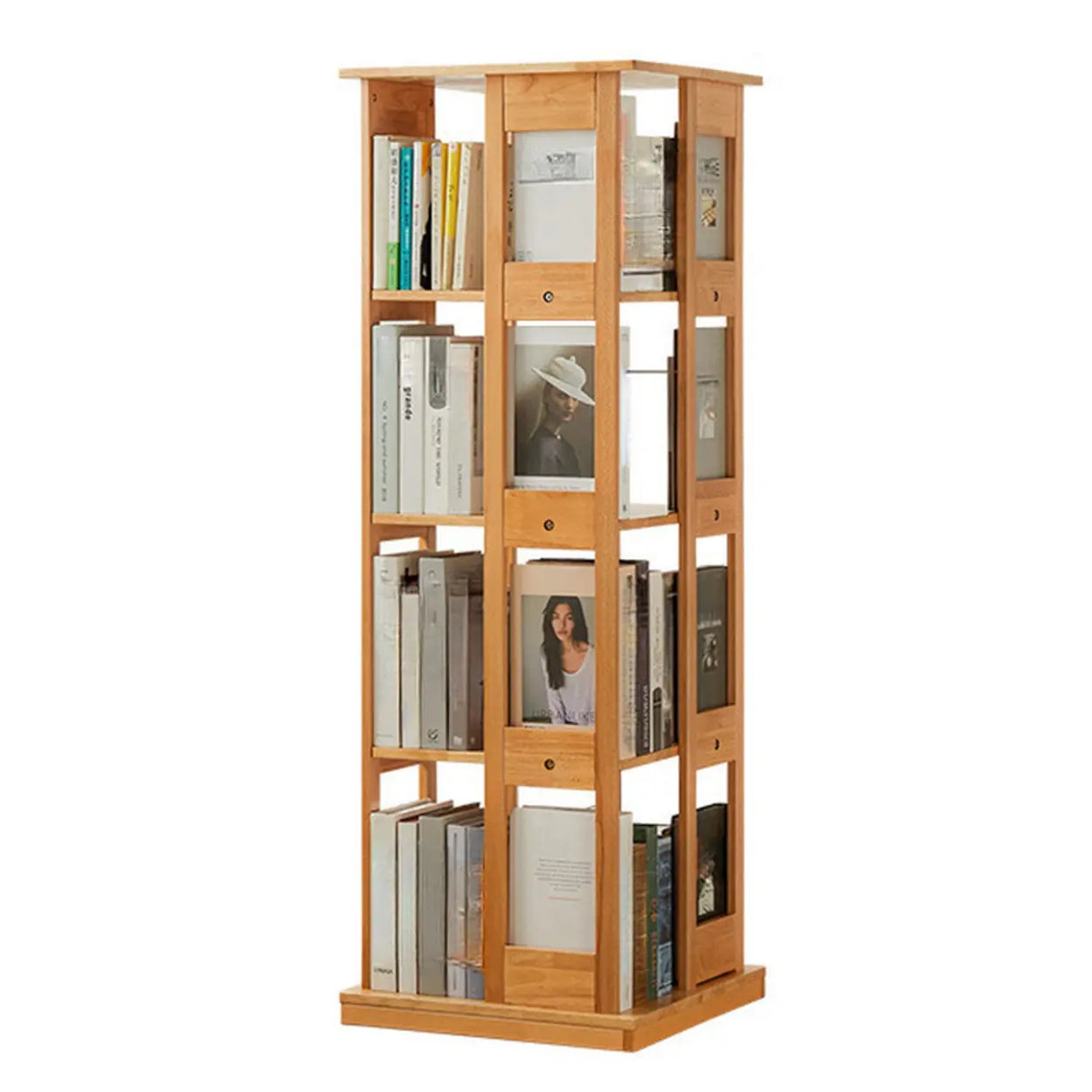 Modern Square Wood Vertical Open Brown Sliding Bookcase Image - 3
